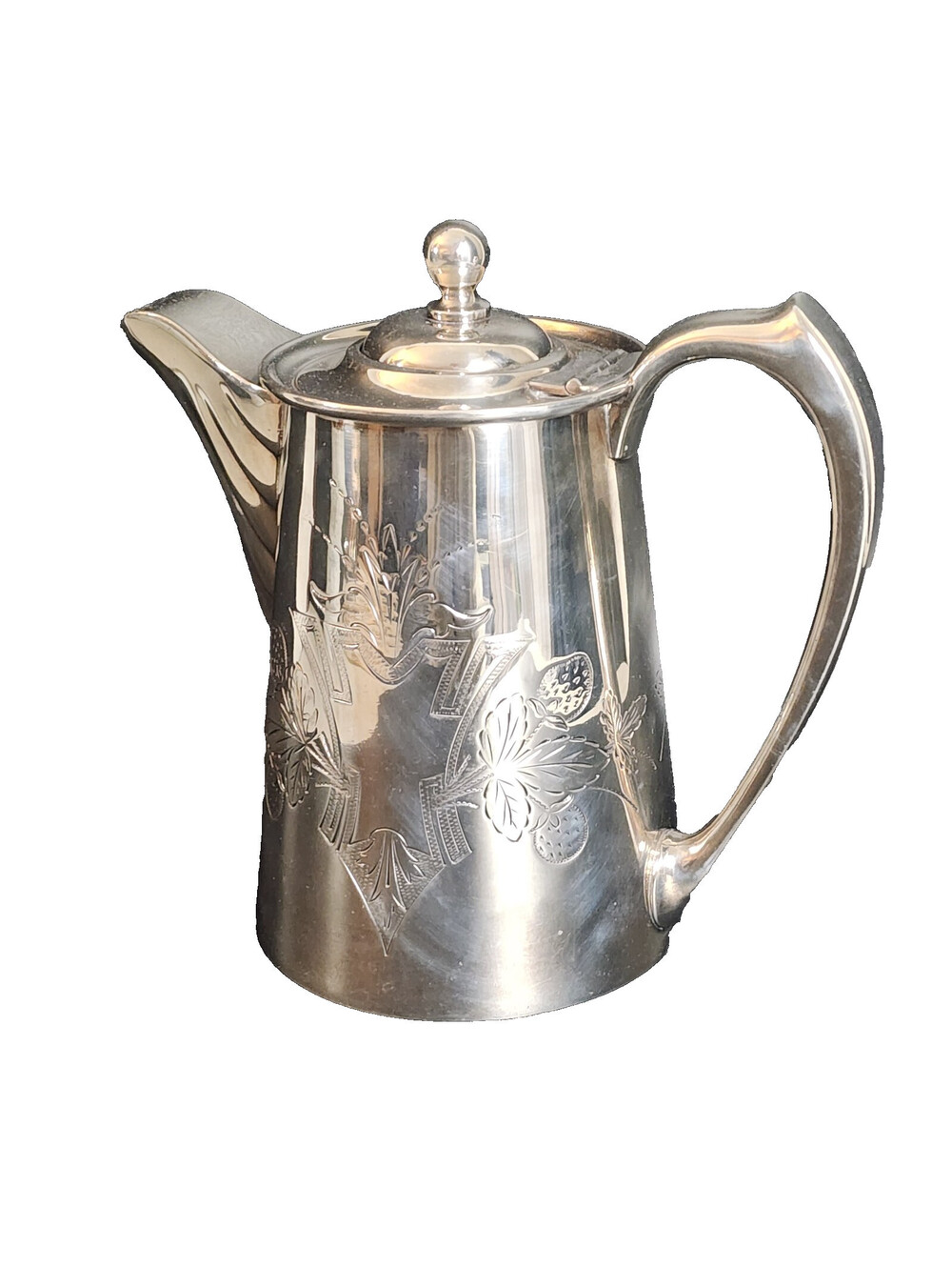Antique Silverplate Insulated Pitcher with Floral Engraving